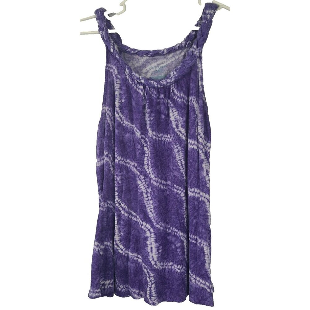 Calypso St Barth Womens Tank Top XS Purple Tie Dye Braided Scoop Neck Beachy